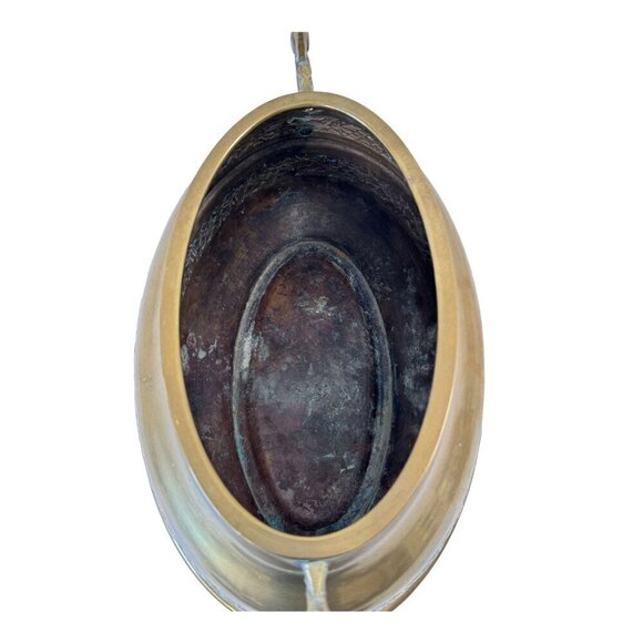 Vintage 80s Hammered Brass Oval Shape Cachepot Planter Size 13" Length - Picture 9 of 16